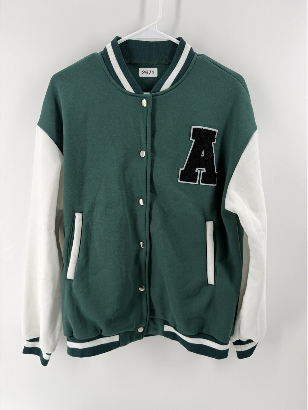New:  Letterman Varsity Jacket, Green And White Medium
